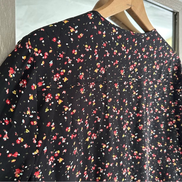 Madewell x Sezane Elly Floral Black Dainty Silk V Neck Dress Button Down Shift M - Picture 13 of 16